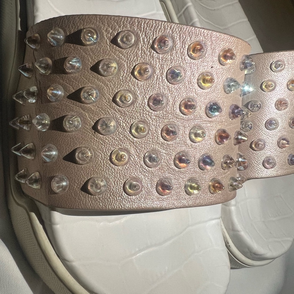Christian Louboutin Red bottom Slides with Rhinestone Detail